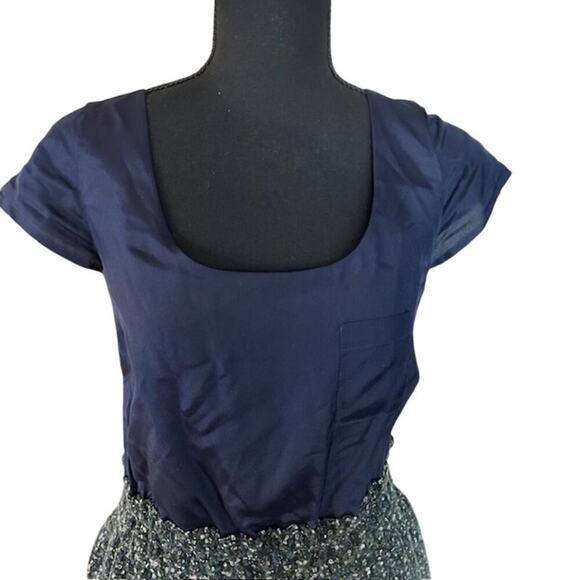 J. Crew Fully Lined 100% Navy Silk  Wool Blend Tweed Women's Mini Dress, size 4 - Picture 3 of 5